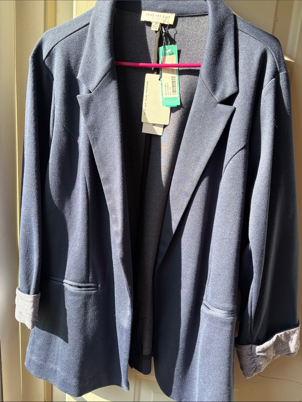 Skies Are Blue Dark Navy Knit Open Front Blazer